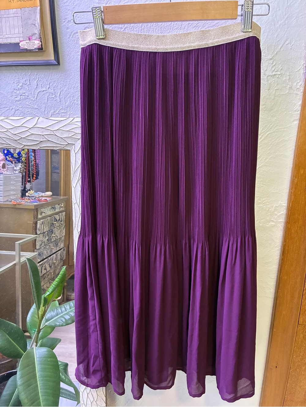 Flowing Purple Danish Midi Skirt with intricate pleats